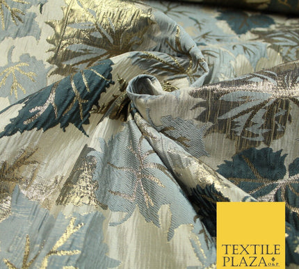 Luxury Autumnal Falling Maple Leaves Textured Brocade Dress Fabric Metallic 59"