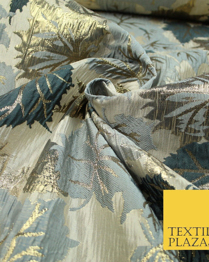 Luxury Autumnal Falling Maple Leaves Textured Brocade Dress Fabric Metallic 59"