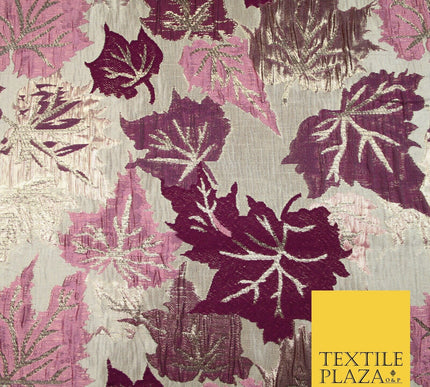 Luxury Autumnal Falling Maple Leaves Textured Brocade Dress Fabric Metallic 59"