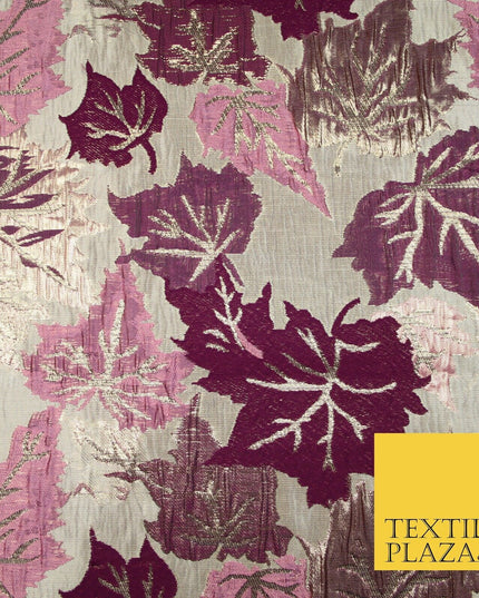 Luxury Autumnal Falling Maple Leaves Textured Brocade Dress Fabric Metallic 59"
