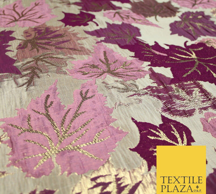 Luxury Autumnal Falling Maple Leaves Textured Brocade Dress Fabric Metallic 59"
