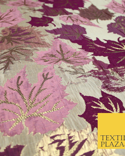 Luxury Autumnal Falling Maple Leaves Textured Brocade Dress Fabric Metallic 59"