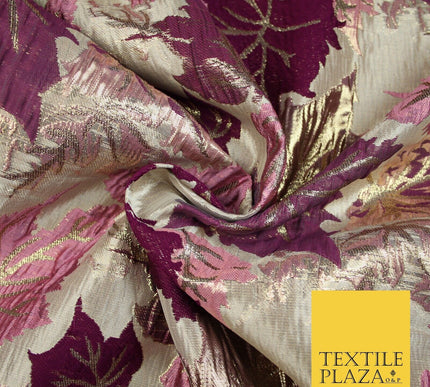 Luxury Autumnal Falling Maple Leaves Textured Brocade Dress Fabric Metallic 59"