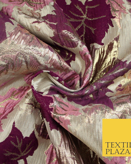 Luxury Autumnal Falling Maple Leaves Textured Brocade Dress Fabric Metallic 59"
