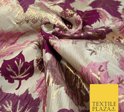 Luxury Autumnal Falling Maple Leaves Textured Brocade Dress Fabric Metallic 59"
