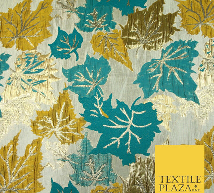 Luxury Autumnal Falling Maple Leaves Textured Brocade Dress Fabric Metallic 59"