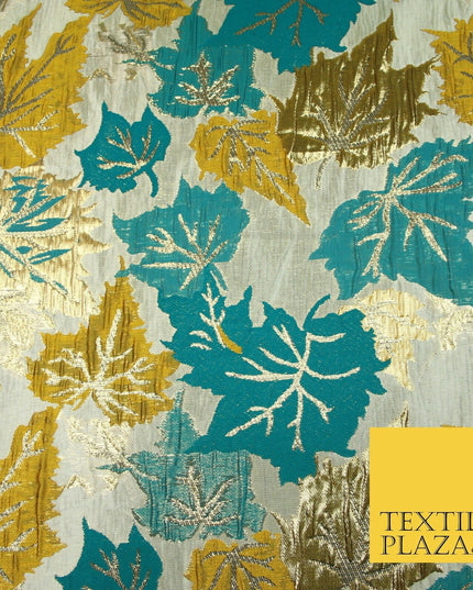 Luxury Autumnal Falling Maple Leaves Textured Brocade Dress Fabric Metallic 59"