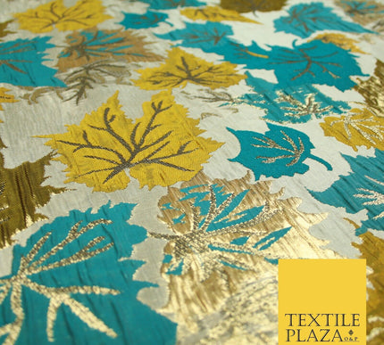 Luxury Autumnal Falling Maple Leaves Textured Brocade Dress Fabric Metallic 59"