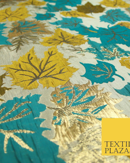 Luxury Autumnal Falling Maple Leaves Textured Brocade Dress Fabric Metallic 59"