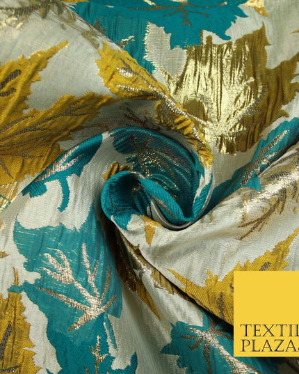 Luxury Autumnal Falling Maple Leaves Textured Brocade Dress Fabric Metallic 59"