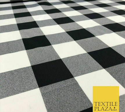 Black & White Large Gingham Check Bi-Stretch Fabric Uniform Skirts 58" 1351