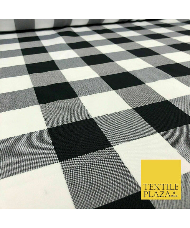 Black & White Large Gingham Check Bi-Stretch Fabric Uniform Skirts 58" 1351