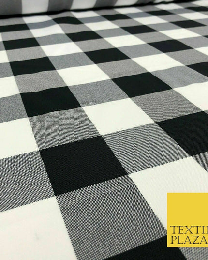 Black & White Large Gingham Check Bi-Stretch Fabric Uniform Skirts 58" 1351