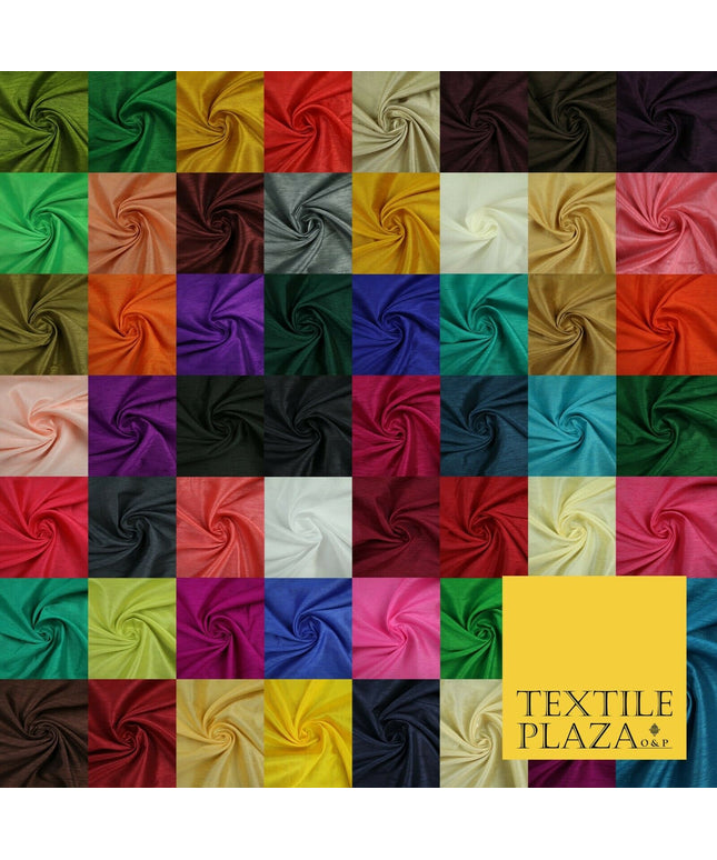 OVER 55 COLOURS Plain Dyed Faux Dupion Raw Silk 100% Polyester Dress Fabric 44"