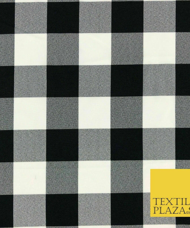Black & White Large Gingham Check Bi-Stretch Fabric Uniform Skirts 58" 1351