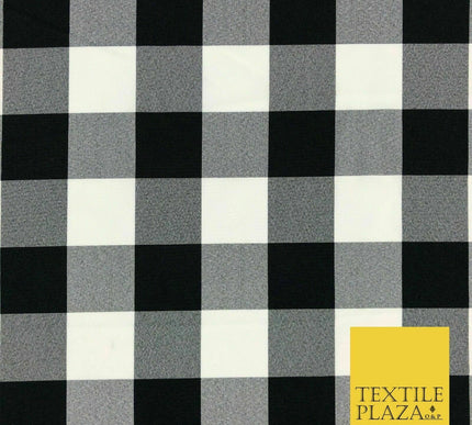 Black & White Large Gingham Check Bi-Stretch Fabric Uniform Skirts 58" 1351