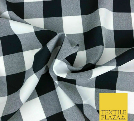 Black & White Large Gingham Check Bi-Stretch Fabric Uniform Skirts 58" 1351