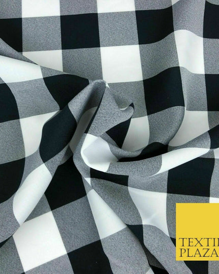 Black & White Large Gingham Check Bi-Stretch Fabric Uniform Skirts 58" 1351