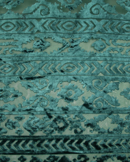 Aztec Tribal Ornate Striped Velvet Burnout Brasso Devore Dress Fabric 5 COLOURS