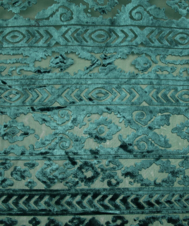 Aztec Tribal Ornate Striped Velvet Burnout Brasso Devore Dress Fabric 5 COLOURS