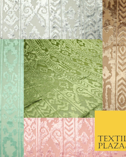 5 COLOURS Aztec Tribal Ornate Striped Velvet Burnout Brasso Devore Dress Fabric