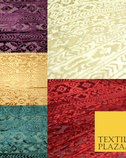 Aztec Tribal Ornate Striped Velvet Burnout Brasso Devore Dress Fabric 5 COLOURS
