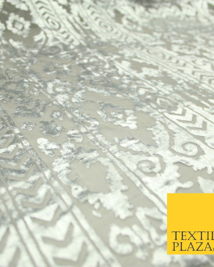 5 COLOURS Aztec Tribal Ornate Striped Velvet Burnout Brasso Devore Dress Fabric