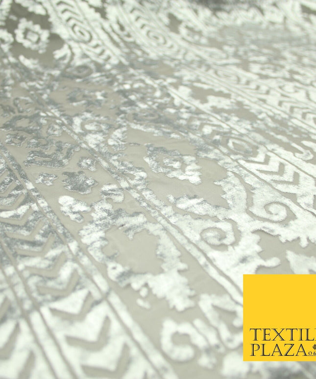 5 COLOURS Aztec Tribal Ornate Striped Velvet Burnout Brasso Devore Dress Fabric