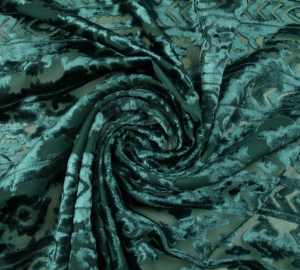 Aztec Tribal Ornate Striped Velvet Burnout Brasso Devore Dress Fabric 5 COLOURS