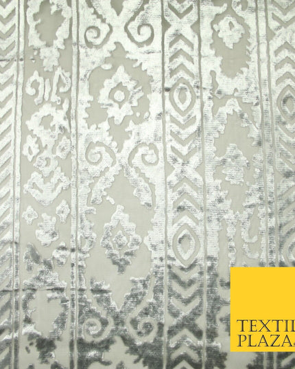 5 COLOURS Aztec Tribal Ornate Striped Velvet Burnout Brasso Devore Dress Fabric