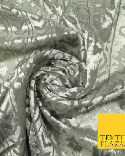 5 COLOURS Aztec Tribal Ornate Striped Velvet Burnout Brasso Devore Dress Fabric