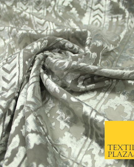 5 COLOURS Aztec Tribal Ornate Striped Velvet Burnout Brasso Devore Dress Fabric