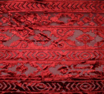 Aztec Tribal Ornate Striped Velvet Burnout Brasso Devore Dress Fabric 5 COLOURS