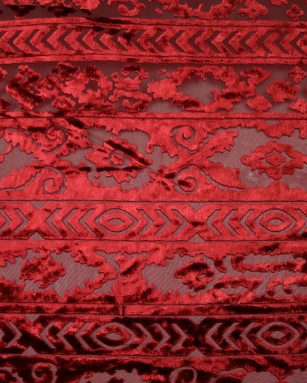 Aztec Tribal Ornate Striped Velvet Burnout Brasso Devore Dress Fabric 5 COLOURS
