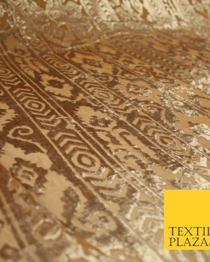 5 COLOURS Aztec Tribal Ornate Striped Velvet Burnout Brasso Devore Dress Fabric