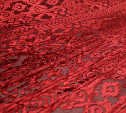 Aztec Tribal Ornate Striped Velvet Burnout Brasso Devore Dress Fabric 5 COLOURS