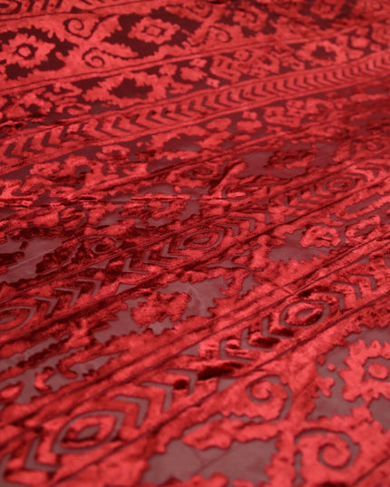 Aztec Tribal Ornate Striped Velvet Burnout Brasso Devore Dress Fabric 5 COLOURS
