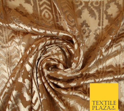 5 COLOURS Aztec Tribal Ornate Striped Velvet Burnout Brasso Devore Dress Fabric