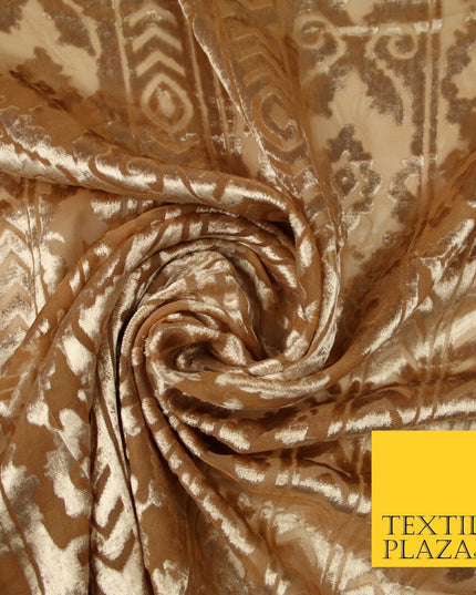 5 COLOURS Aztec Tribal Ornate Striped Velvet Burnout Brasso Devore Dress Fabric