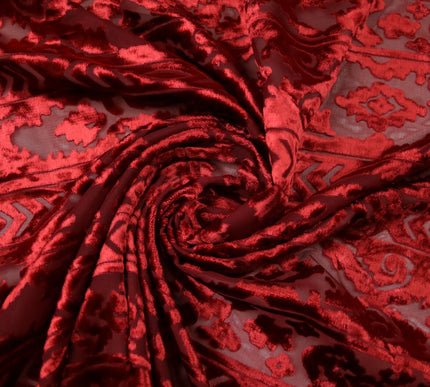 Aztec Tribal Ornate Striped Velvet Burnout Brasso Devore Dress Fabric 5 COLOURS