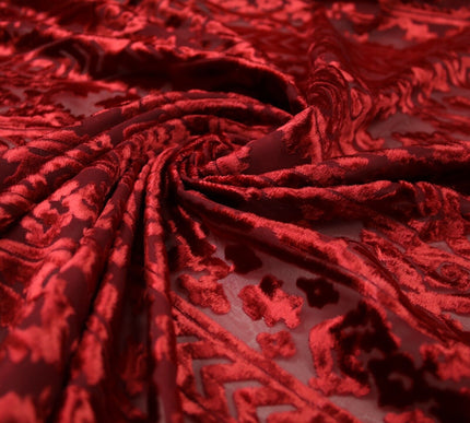 Aztec Tribal Ornate Striped Velvet Burnout Brasso Devore Dress Fabric 5 COLOURS