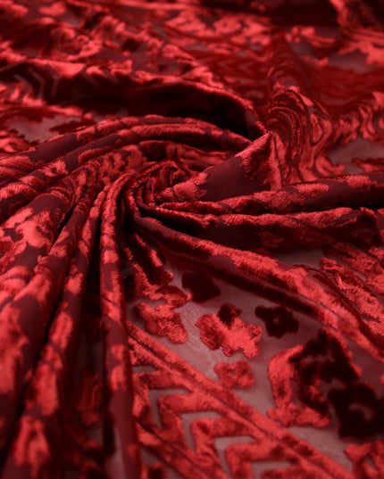 Aztec Tribal Ornate Striped Velvet Burnout Brasso Devore Dress Fabric 5 COLOURS