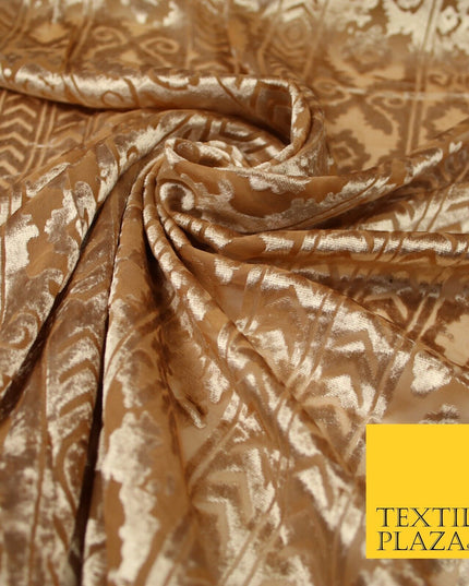 5 COLOURS Aztec Tribal Ornate Striped Velvet Burnout Brasso Devore Dress Fabric