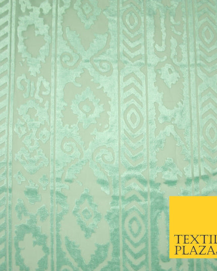 5 COLOURS Aztec Tribal Ornate Striped Velvet Burnout Brasso Devore Dress Fabric