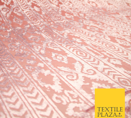 5 COLOURS Aztec Tribal Ornate Striped Velvet Burnout Brasso Devore Dress Fabric