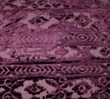 Aztec Tribal Ornate Striped Velvet Burnout Brasso Devore Dress Fabric 5 COLOURS