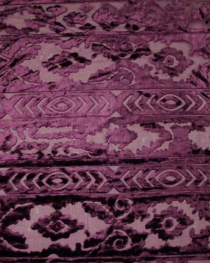 Aztec Tribal Ornate Striped Velvet Burnout Brasso Devore Dress Fabric 5 COLOURS