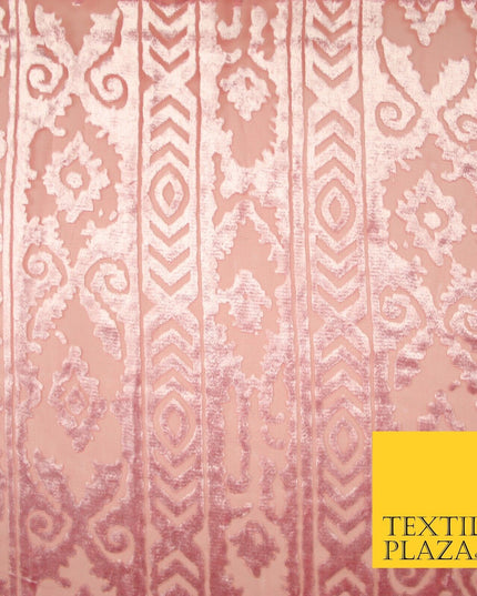 5 COLOURS Aztec Tribal Ornate Striped Velvet Burnout Brasso Devore Dress Fabric