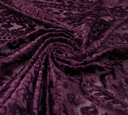 Aztec Tribal Ornate Striped Velvet Burnout Brasso Devore Dress Fabric 5 COLOURS