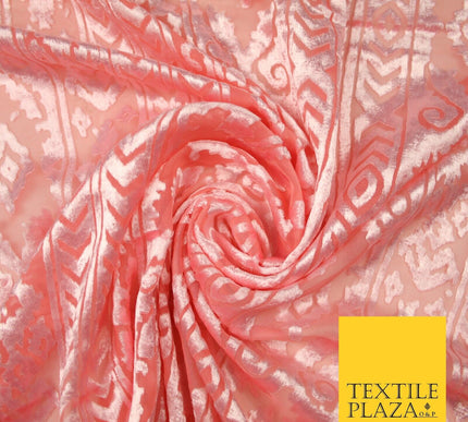 5 COLOURS Aztec Tribal Ornate Striped Velvet Burnout Brasso Devore Dress Fabric